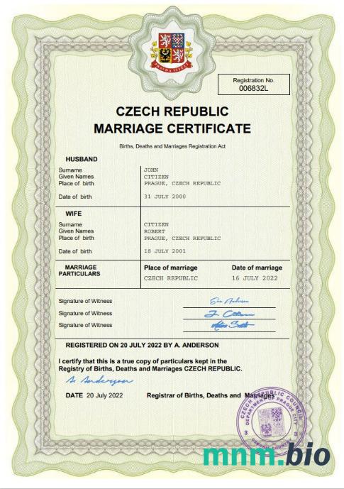 Czech Republic akt małżeństwa Word i PDF szablon